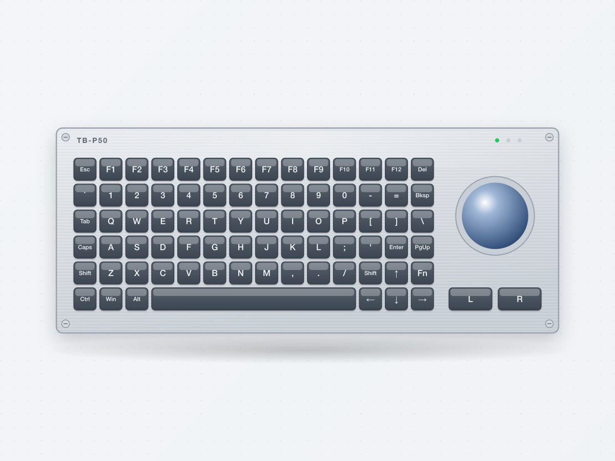 TB-P50 Panel Mount Keyboard with 50 mm Trackball & Function Keys